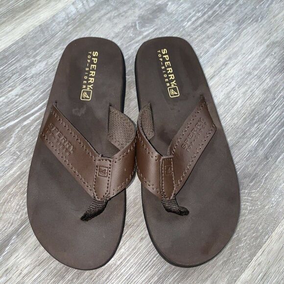 SPERRY, TOP SIDER, UNISEX, BROWN LEATHER FLIP FLOP, SIZE  5 M, - Picture 1 of 5